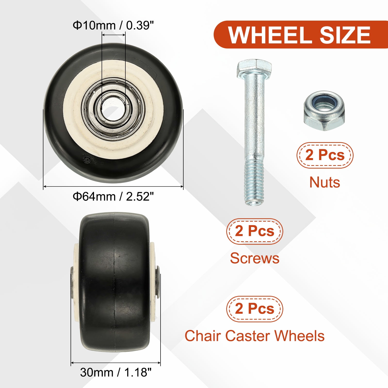 Uxcell Office Chair Wheels 2.52 x 1.2, 2 Pack Caster Wheels Office Chair Replacement Smooth Quiet Rolling with Bearing for Hardwood Floor Carpet, Black