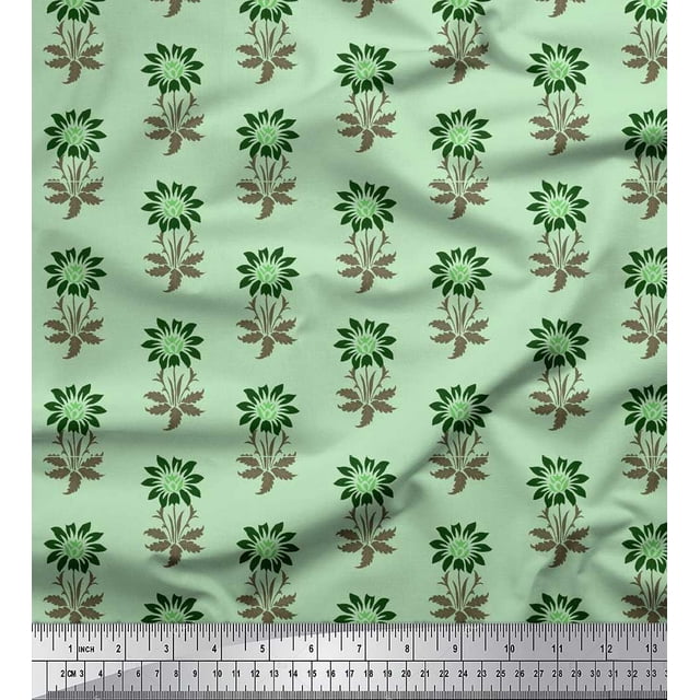 Soimoi Rayon Crepe Fabric Leaves & Floral Block Fabric Prints by Yard 46 Inch Wide