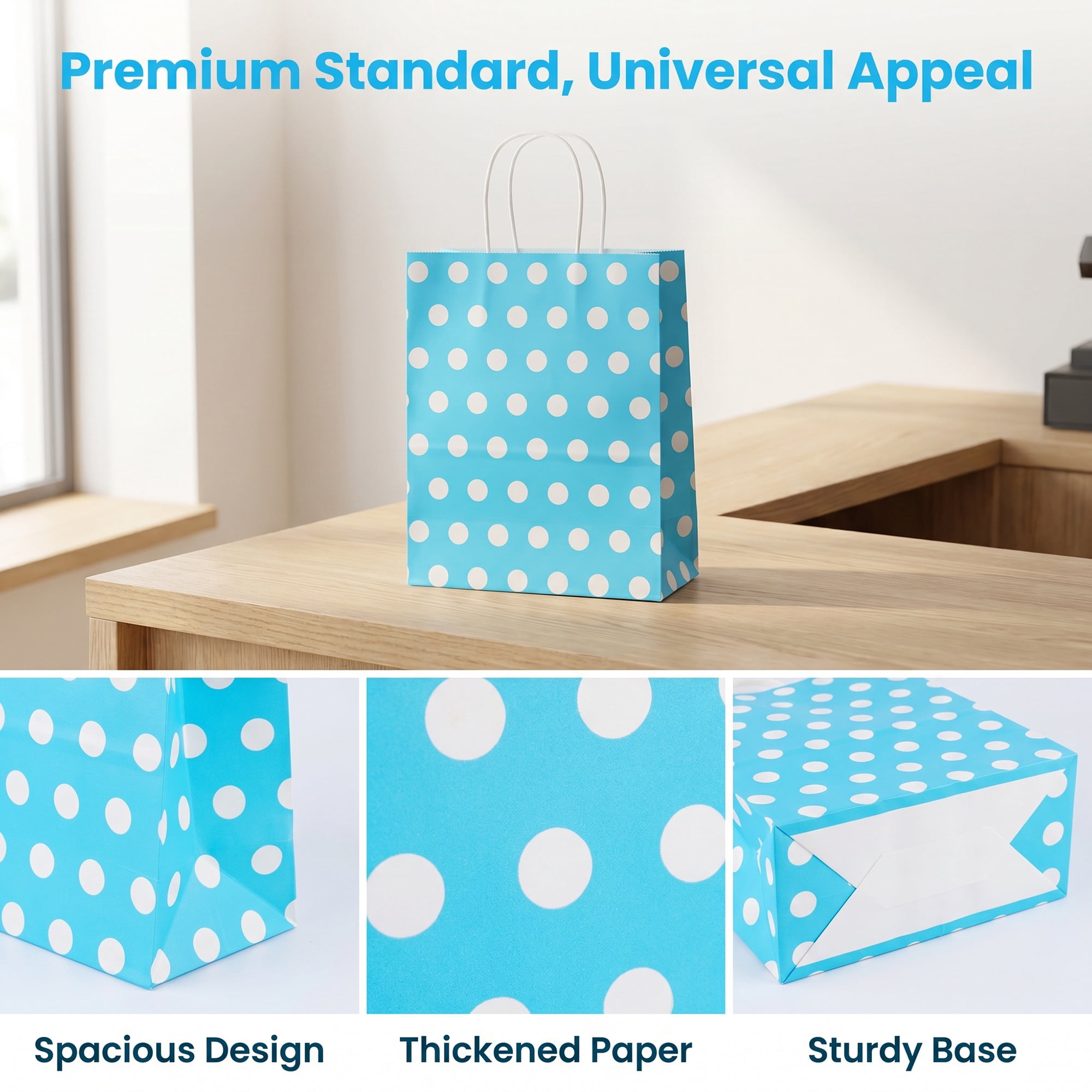Unique Bargains 6Pcs Polka-dot Paper Gift Bag with Handles Blue 8.7" x 4.3" x 10.6"