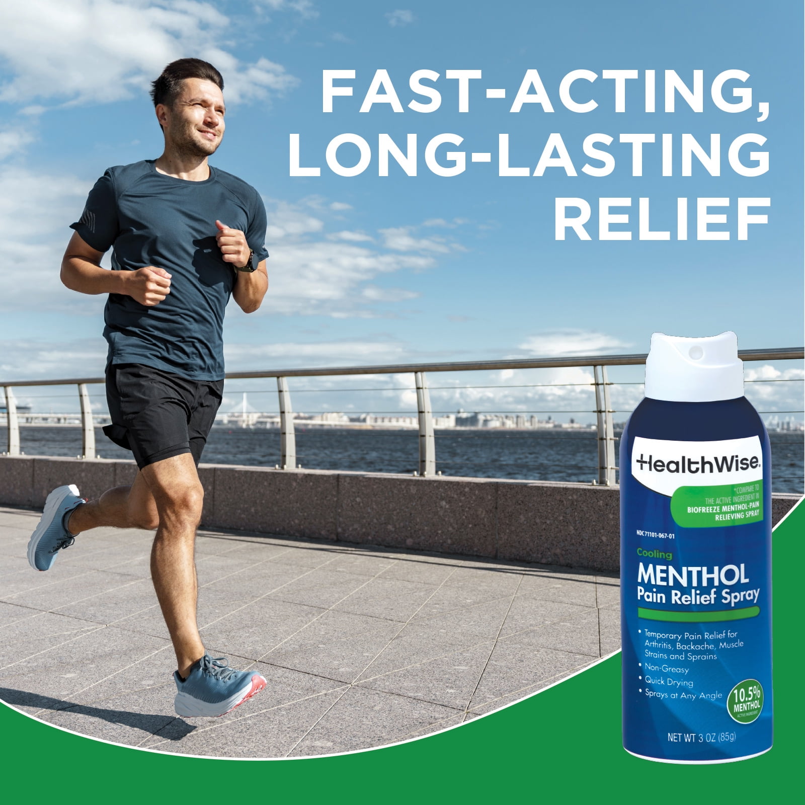 HealthWise 10.5% Menthol Pain Relief Spray | Cold Hot Sensation | 3 oz. 85 mL | Non-Greasy Formula | Immediate Penetrating Action | External Analgesic