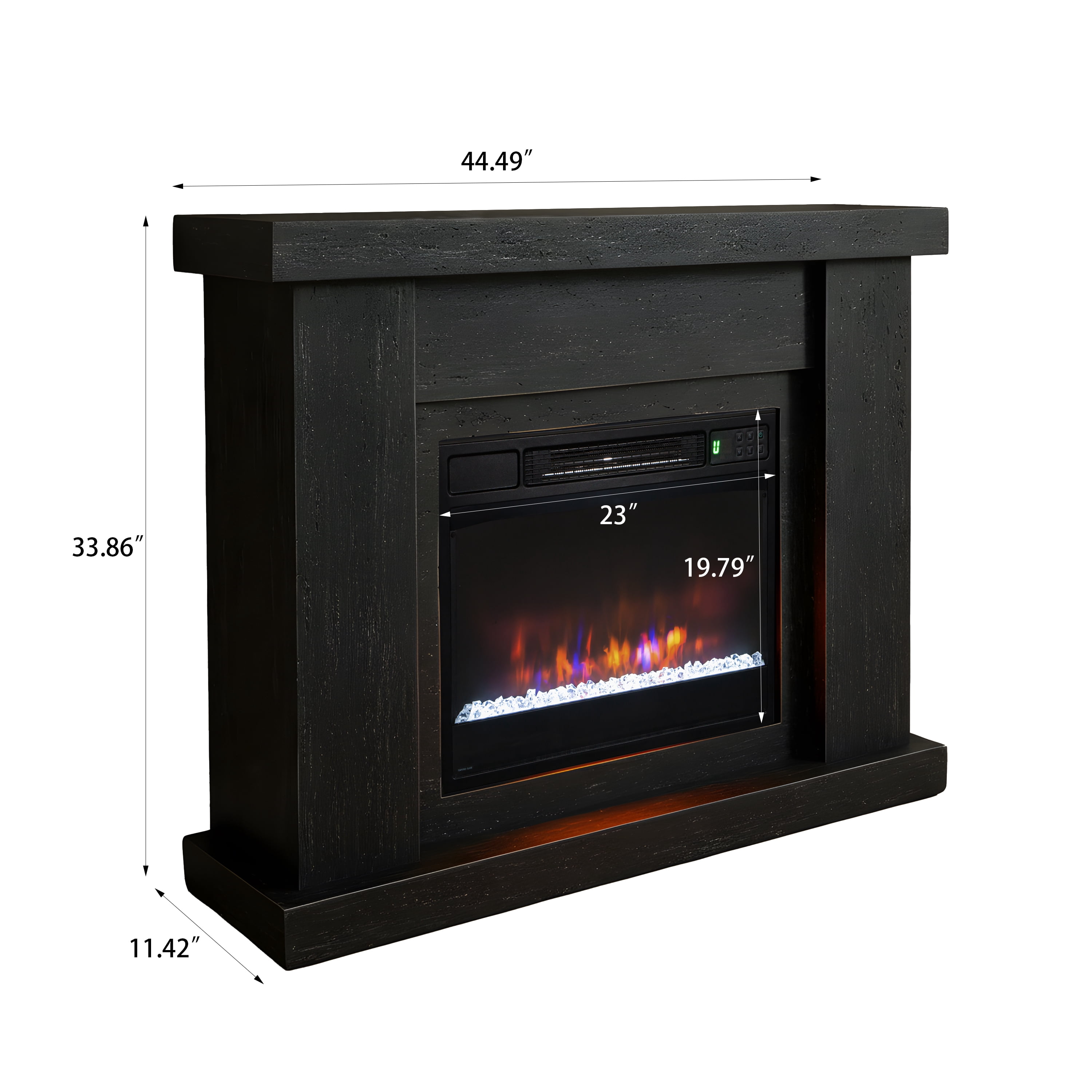 JoyRiver Marble-StyleTV Stand with Electric Fireplace, Digital Thermostat & Dual Control, Elegant Minimalist Design，Black Travertine