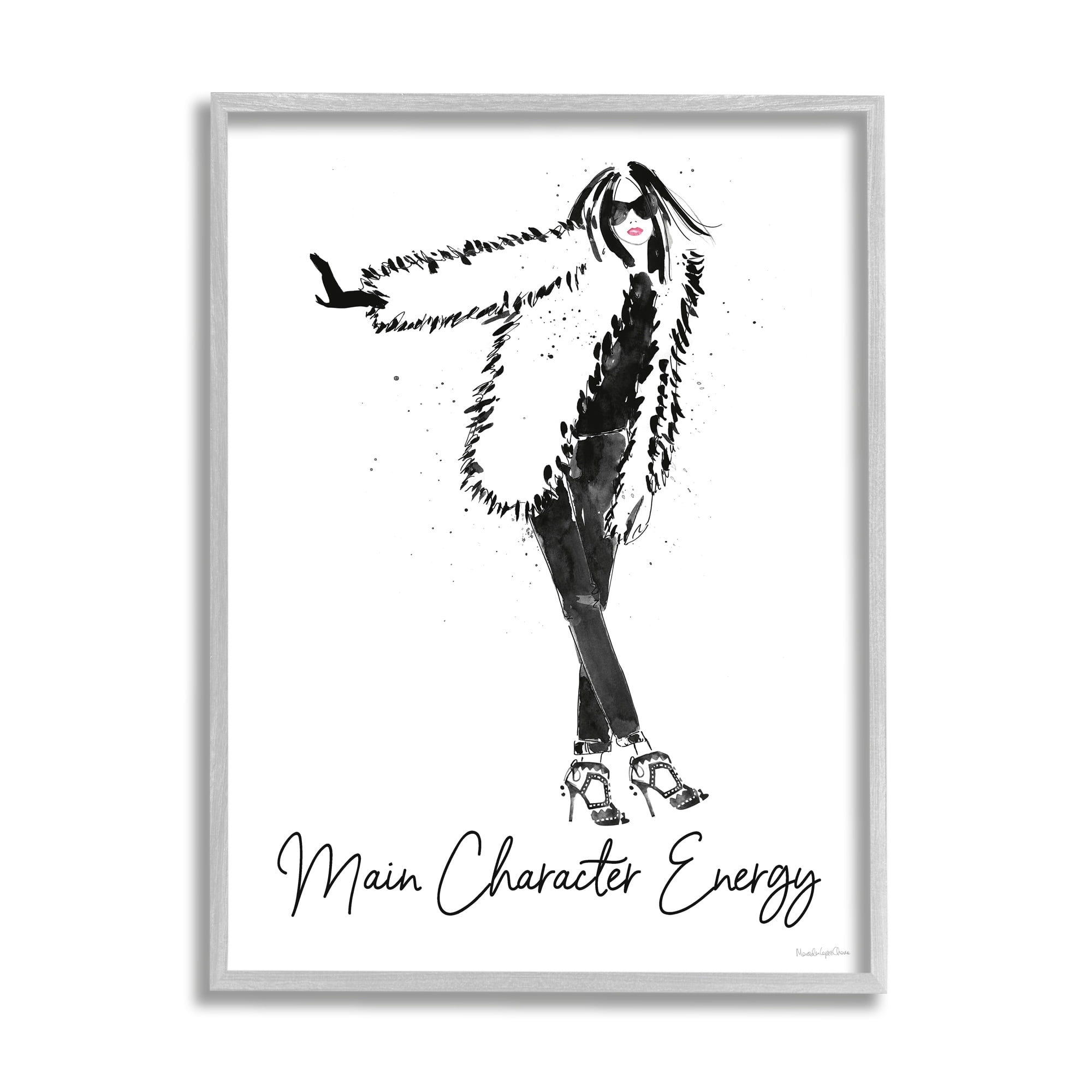 Stupell Industries Glam Main Character Energy Chic Fashion Woman Graphic Art Gray Framed Art Print Wall Art, Design by Mercedes Lopez Charro