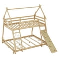 thumbnail image 5 of Euroco Twin over Queen Bunk Bed with Climbing Nets and Ramp for Kids Bedroom, Natural, 5 of 13