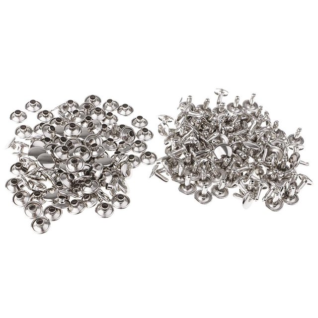 AMLESO 100 Sets Round Double Cap Rivets Studs Nail for Bag Belt Garment Bracelet Making 9mmx5mm 9mmx8mm