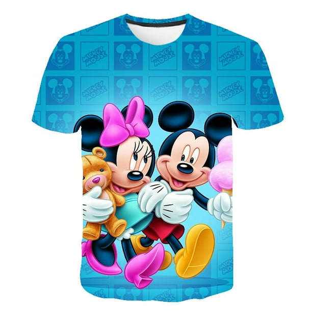 Camiseta para ninas camiseta con estampado de Minnie Mickey Mouse ropa para ninas nueva camiseta con estampado de Kawaii Disney camiseta de manga corta a la moda 12T Gao Jinjia LED