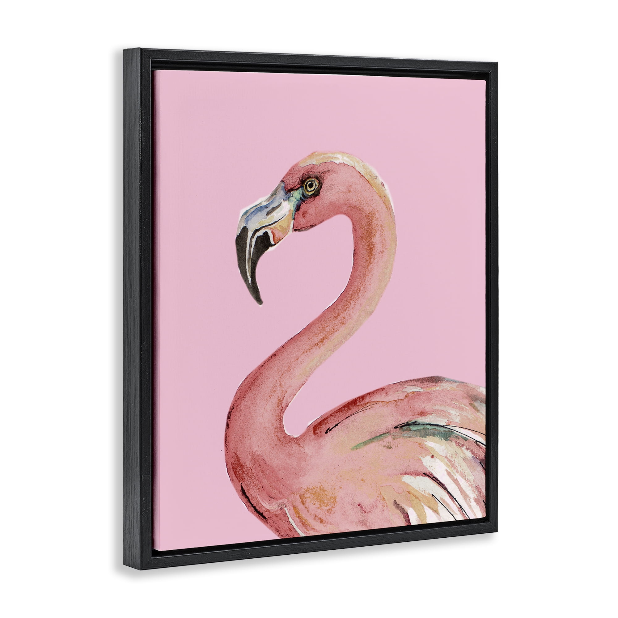 Stupell Industries Flamingo On Pink Animals & Insects Painting Black Floater Framed Canvas Art Print Wall Art, 25 x 31