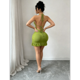 thumbnail image 2 of RDKTPXZ Women's Ruched Halter Mini Dress, Backless Bodycon Ruffle Hem Party Dress, 2 of 6
