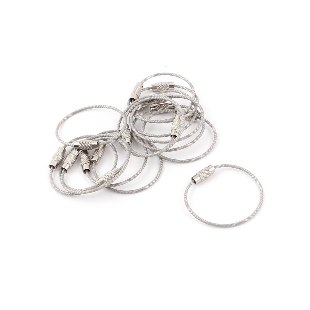 Unique Bargains 15Pcs Screw Buckle Steel Cable Wire Rope Key Ring