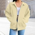 thumbnail image 6 of Women's Oversized Solid Color Zip Up Hoodie with Lapel Collar, Soft Breathable Pullover Sweatshirt, Loose Fit Casual Streetwear Top for Daily Fashion, Parties and Vacation Outfits Beige L, 6 of 6