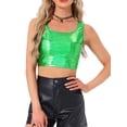thumbnail image 1 of INSPIRAR CHIC Top sin mangas para mujer U Cuello Fiesta Ropa de Club Holográfico Brillante Metálico Top Corto XS Verde Trébol, 1 of 6