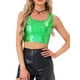 thumbnail image 1 of INSPIRAR CHIC Top sin mangas para mujer U Cuello Ropa de fiesta Clubwear Holográfico Brillante Metálico Top Corto M Verde Trébol, 1 of 6