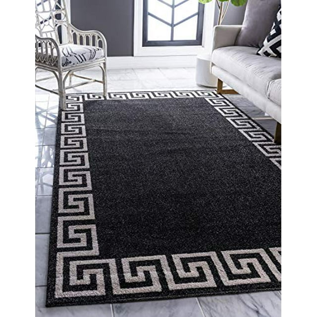 Unique Loom Athens Collection Classic Geometric Modern Border Design Area Rug, 3 ft 3 in x 5 ft 3 in, Charcoal/Beige