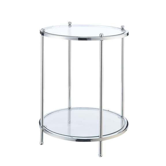 Pemberly Row Two Tier Round Gold Metal End Table With Clear Glass
