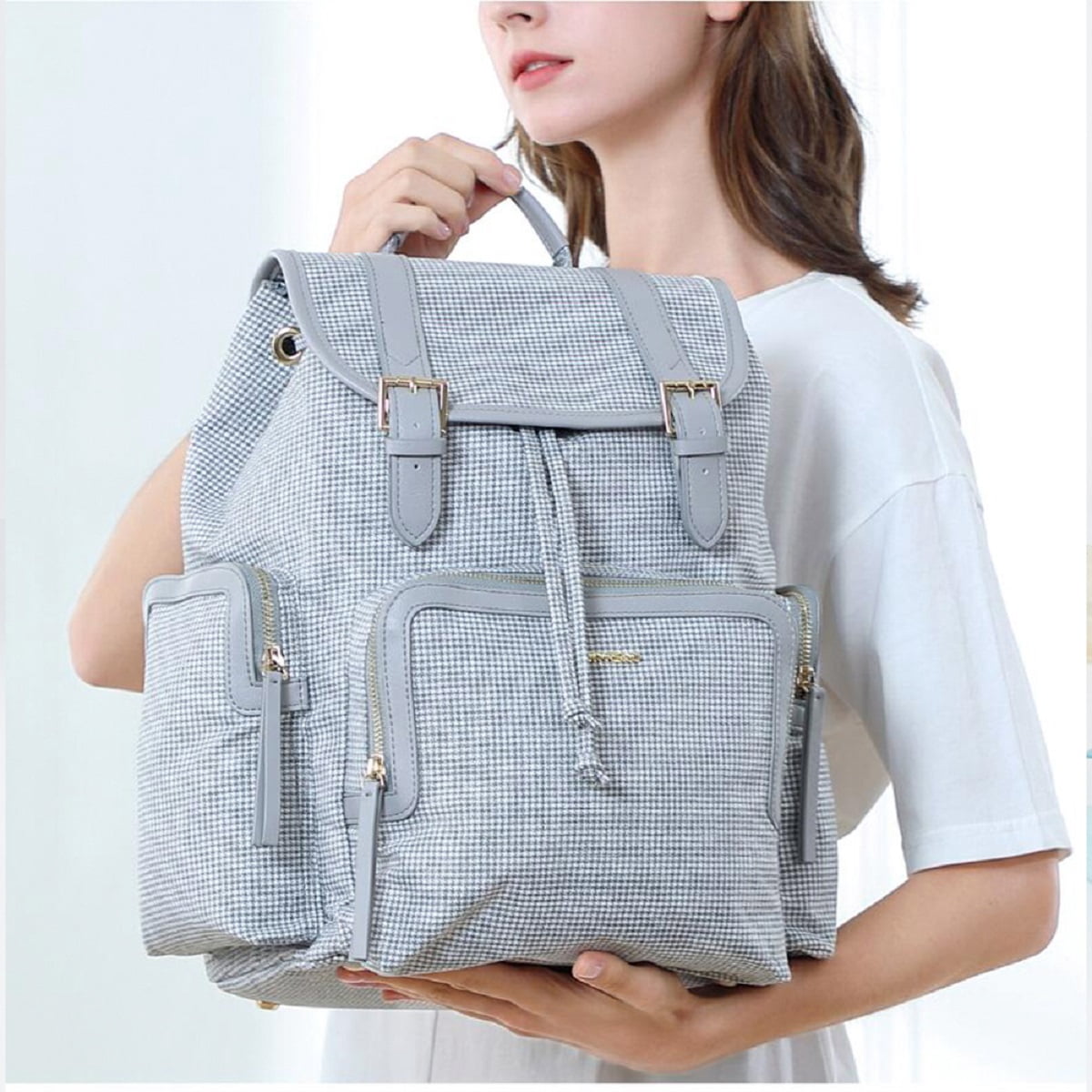 Sunveno Tweed Backpack Large Capacity Diaper Bag Nappy Organizer Backpack, Gray