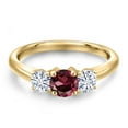 thumbnail image 3 of Gem Stone King 10K Yellow Gold Red Rhodolite Garnet and White Moissanite Engagement Ring for Women | 1.06 Cttw | Round 5MM | Gemstone January Birthstone | Size 9, 3 of 7