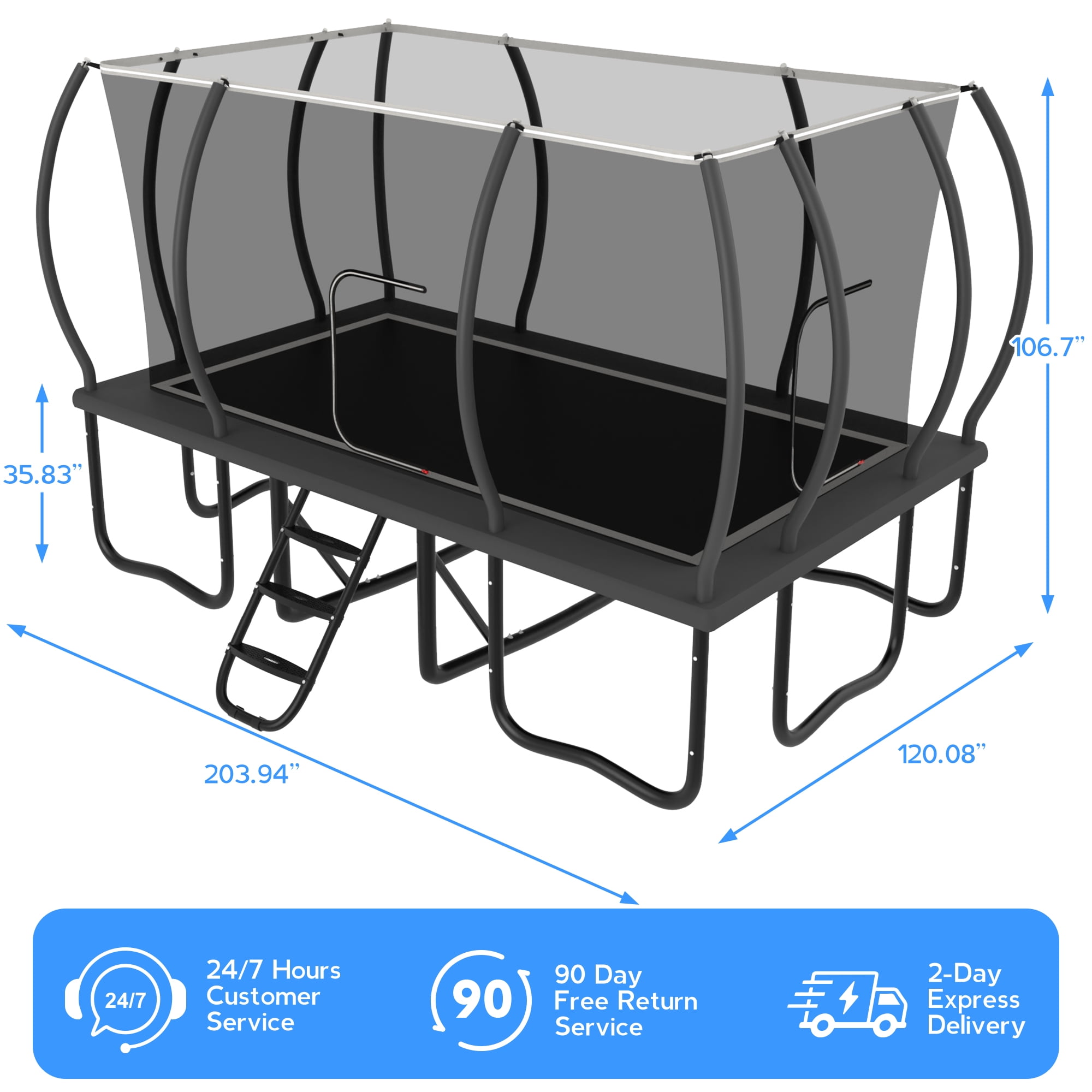 YORIN Trampoline, 10FT x 17FT Rectangular Trampoline for Kids Adults, 2000LBS Recreational Large Trampolines with Enclosure Net, Non-Slip Ladder, Galvanized Heavy Duty Outdoor Trampolines