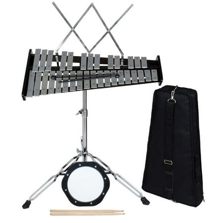 TMS 32 Notes Percussion Glockenspiel Bell Kit with Practice Pad+Mallets+Sticks+Stand