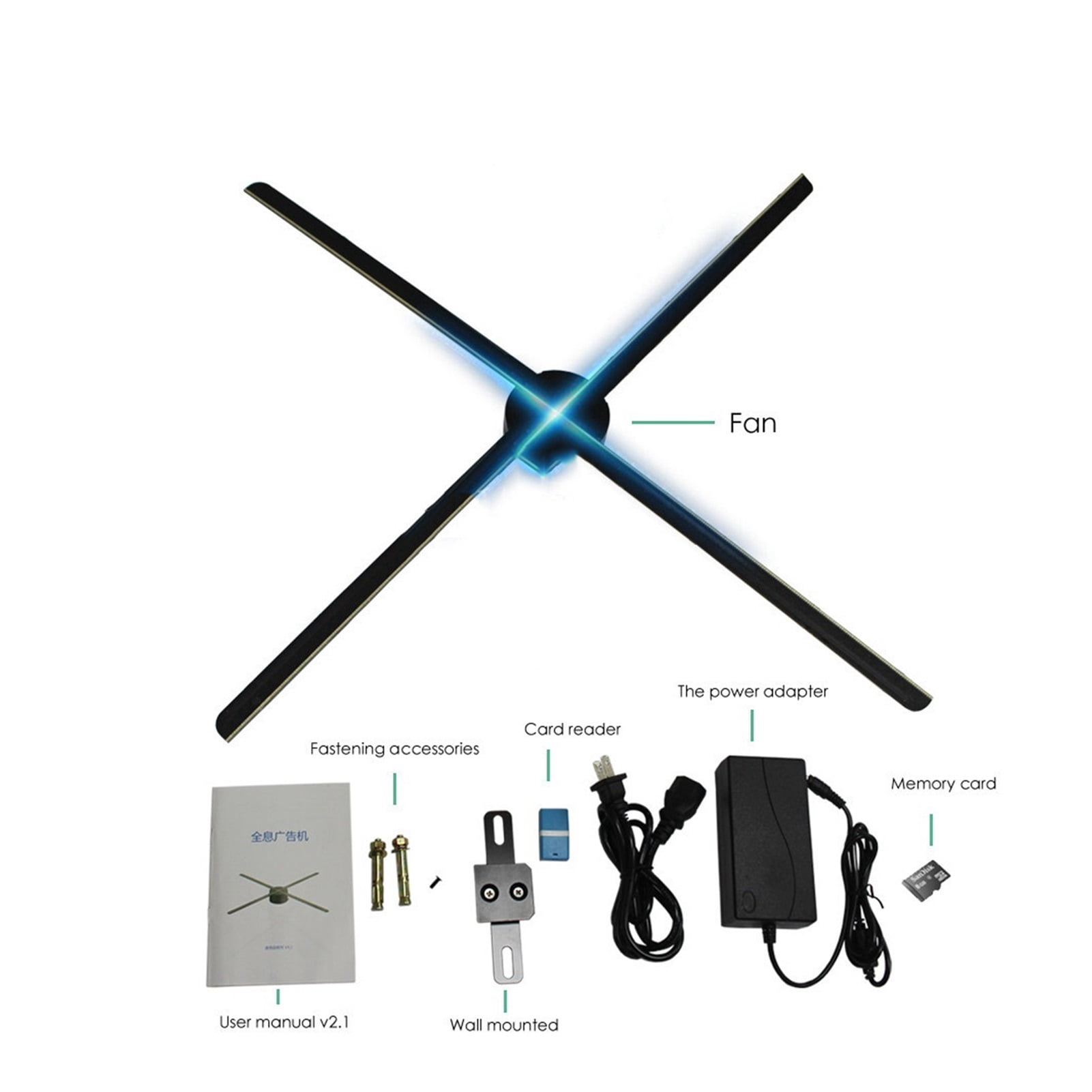 638Leds Wifi 55cm 3D Holographic Projector Light Hologram Player LED Display Fan Advertising Light APP Control Logo ,Holographic Video Projector