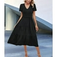 thumbnail image 6 of Women'S Casual Short Sleeve V Neck Maxi Hem Bohemian Resort Dress Black S, 6 of 9