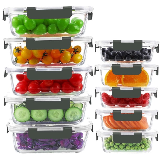 Set de 10 Contenedores de Vidrio para Almacenamiento de Alimentos KAMOTA con Tapa Hermética