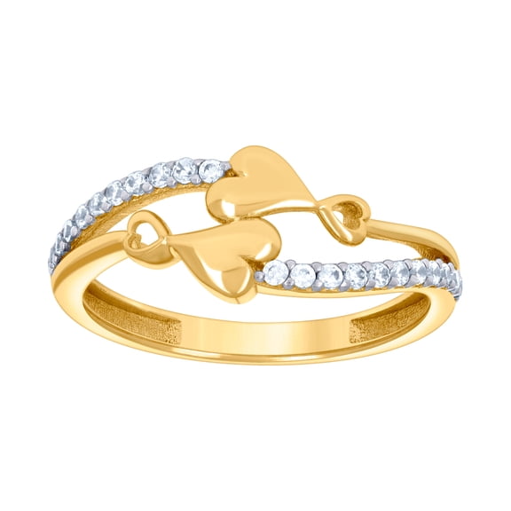 10k Two-tone Gold Womens Cubic Zirconia Twin Hearts Love Ring 8x2.3mm Wide Statement Ring for Women