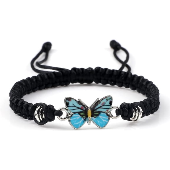 Colorful Butterfly Charm Bracelet with Meaning Card Handmade Braided Rope Adjustable Bracelet Friendship BFF Inspiration Gift