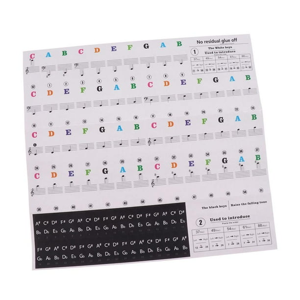 s de para s 49/54/61/88 con notas y números de nota Multicolor Yuyangstore Etiqueta engomada del teclado del piano