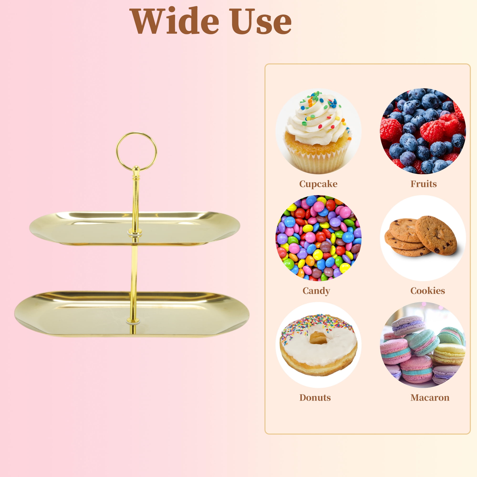 Unique Bargains 2 Tier Dessert Cupcake Stand Ring Design Holder Gold Tone