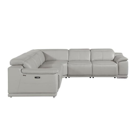 Italian Leather Modular Curved Reclining Sectional, Light Gray - 5 Piece