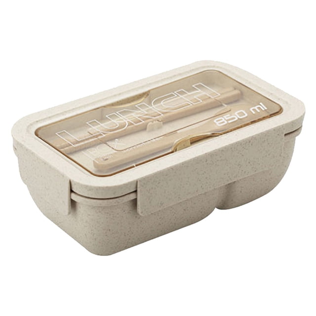 Fiambrera para Microondas, Diseño Compacto de Fibra de Paja, Compartimento para Vajilla, Ligera y Práctica, Ideal para El Trabajo o Un Picnic, Color Beige y Verde, Capacidad de 800 a 1000 Ml