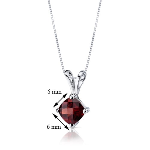 1.1 ct Cushion Cut Red Garnet Pendant Necklace in 14K White Gold, 18