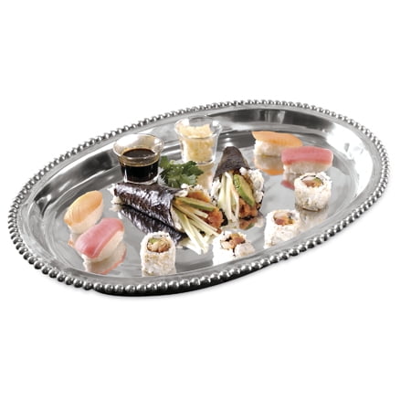 Option Tray - Small Beaded Aluminum Deep Oval Tray with Personalization Options
