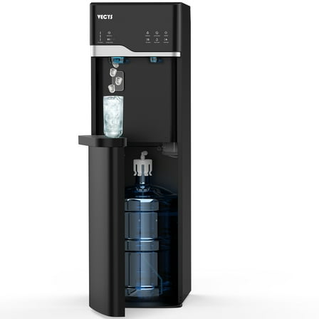 VECYS Bottom Loading Ice Maker Self-Clean Hot Cold Water Dispenser for 5 Gallon Bottle, 22LBS Daily Ice Making, Child Safety Lock, Black