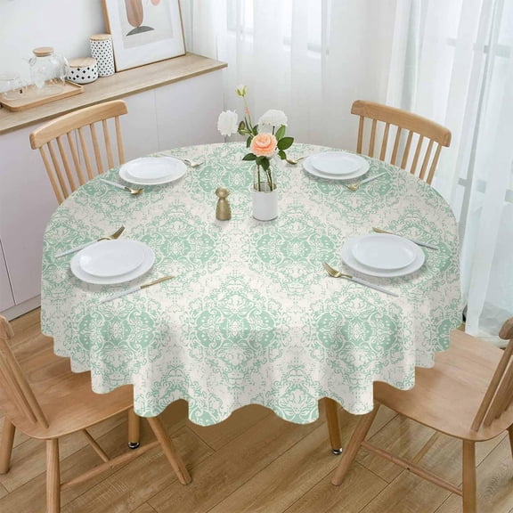 Teal Ethnic Boho Round Tablecloth 60 Inch - Waterproof Fabric Table Cloth Protector, Vintage Mexican Flowers Southwestern Tablecloths Washable Table Cover for Kitchen Banquet Coffee Table