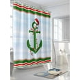 thumbnail image 3 of Christmas Nautical Long Shower Curtain Set, Waterproof Shower Curtains for Bathroom, Blue Xmas Red Green Striped Washable Fabric Cloth Bath Curtain for Bathtub Decoration with Hooks 72x84 Inches, 3 of 6