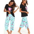 thumbnail image 2 of HAHDAXIA Womens Pajama Set Cotton Capri Pant Pyjama Short Sleeve Sleepwear Summer Pjs, 2 of 6