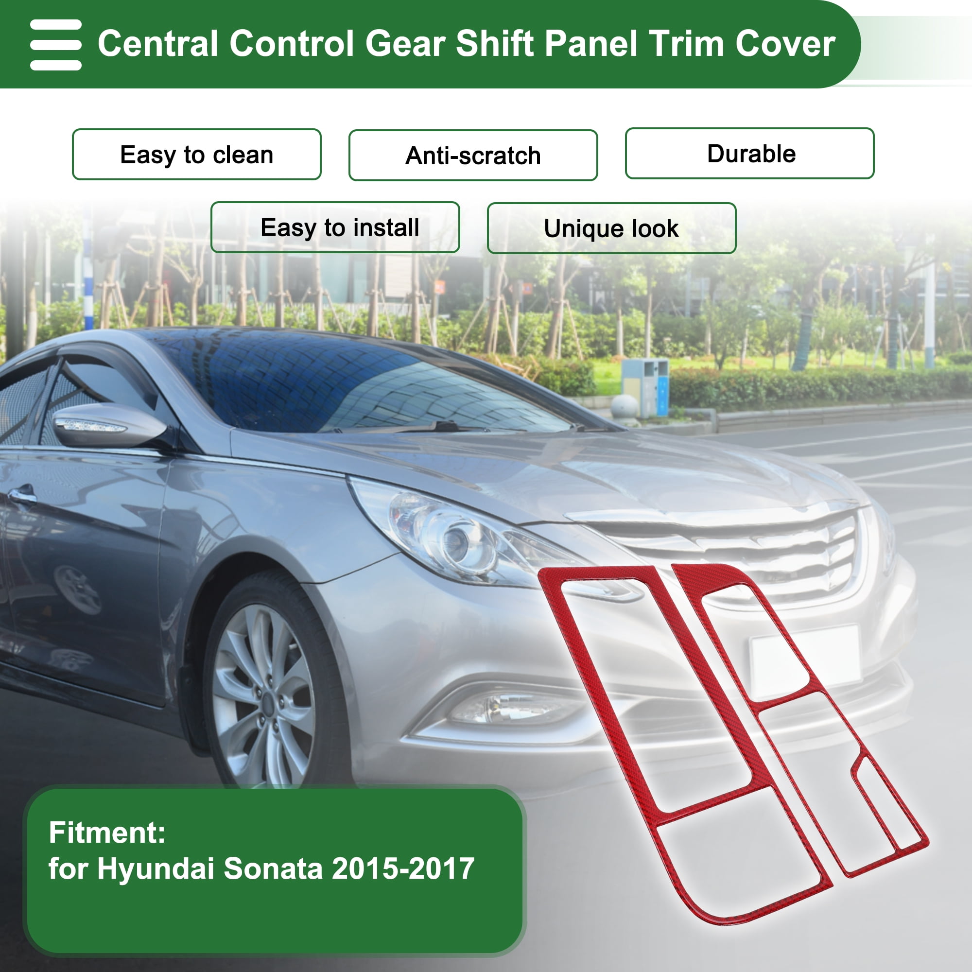 Unique Bargains Central Control Gear Shift Panel Trim Cover for Hyundai Sonata 2015-2017 Gear Shift Control Anti-Scratch Panel Sticker Carbon Fiber Red Half Pack Trim