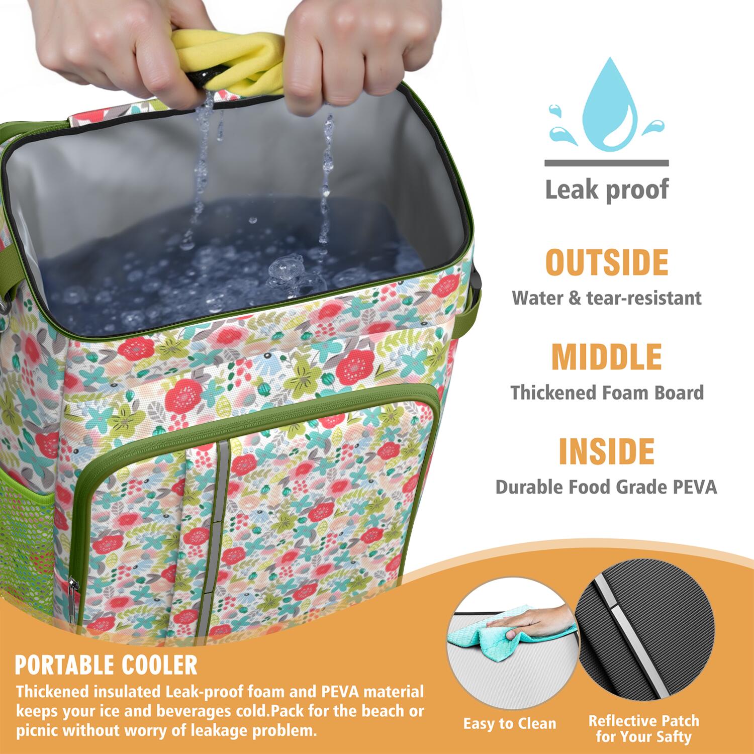 Travel Cooler Bag - Pioneer Flower Floral Print Pattern Camping Beer Cooler Backpack with Bottle Opener- Waterproof Insulated Picnic Backpacks - Cooler Bag for Beach