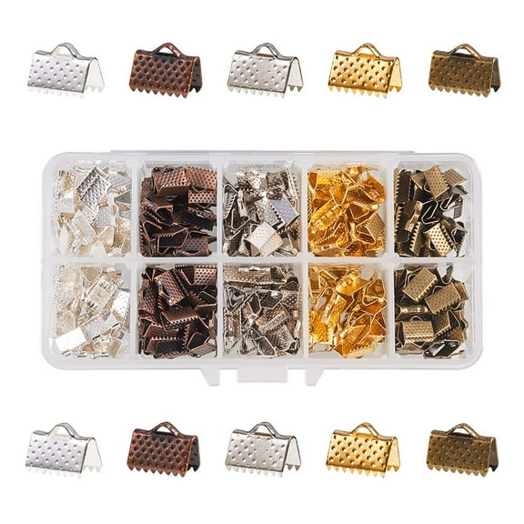 400PCS 5 Color Iron Ribbon Ends Bracelet Bookmark Pinch Clamp Cord Ends Fasteners Clasp Leather Crimp Ends Choker Jewelry Making Findings 10x7mm for diy