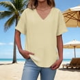 thumbnail image 2 of ZHYou Womens V Neck T Shirts Casual Short Sleeve Pullover Flowy Tops Cute Loose Fit Basic Tees,Beige,L, 2 of 9