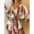 thumbnail image 1 of 2022 Nouvelle Robe d'Été de Plage Élégante pour Femmes, Robe Aguichant à Col en V avec Laçage, Imprimé Floral, Mini Robe Décontractée à Manches Évasées, Robe de Soirée pour Dames, 1 of 7