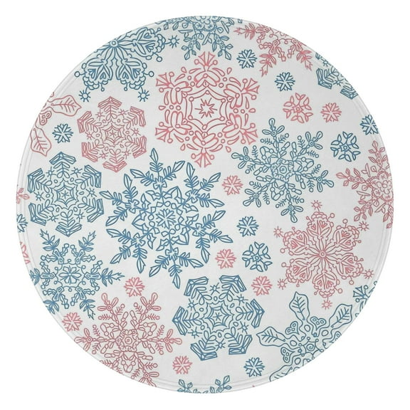 Blue and Pink Christmas Snowflake Pattern Round Blanket,Comfortable Soft Flannel Throw Blanket,All Season,Warm Lightweight Blankets for Sofa Bed Couch Living Room Chair 47"x47"