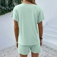 thumbnail image 5 of Summer Two Piece Sets for Women Womens Linen Set Clothing Set Female Round Neck Short Sleeve Tops Pants Sets Full Pant Style S_7 Women's Tracksuits Green L, 5 of 8