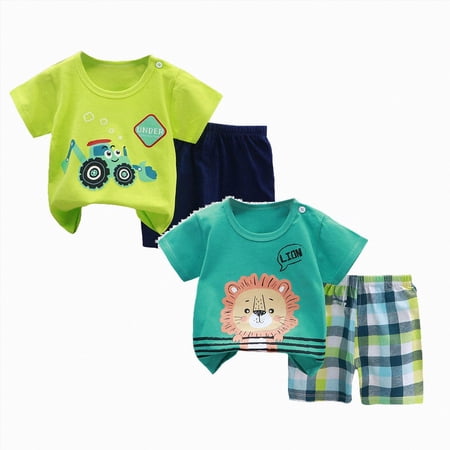 Linfrsh Boy Summer Outfits Summer 4PCS Outfits Letter Print Short Sleeve Shirt Top Shorts Set 1t 2t 3t 4t 5t 6t(Green & Light Green 3-4 Years)