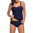 thumbnail image 4 of Womens Blouson Striped Printed Tankini Set and Strappy Tankini Swim Top and Ruched Tankini Swimsuit Bundle, 4 of 8