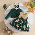 thumbnail image 7 of CAICJ98 Toddler Baby Girl Christmas Outfits Long Sleeve Velvet Cardigan Floral Turu Dress Headband Toddler Baby Girls Fall Winter Clothes Dark Green,Size 12-18 Months, 7 of 7
