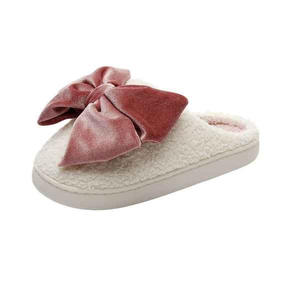 Fengactive Womens Bow House Slippers Plush Slippers Lining Warm Soft Cozy Home Slipper Outdoor Indoor House Shoes
