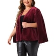 thumbnail image 4 of Agnes Orinda Plus Size Women's Velvet Cape Blazer Jackets Casual Split Long Sleeve Open Front Coat, 4 of 6