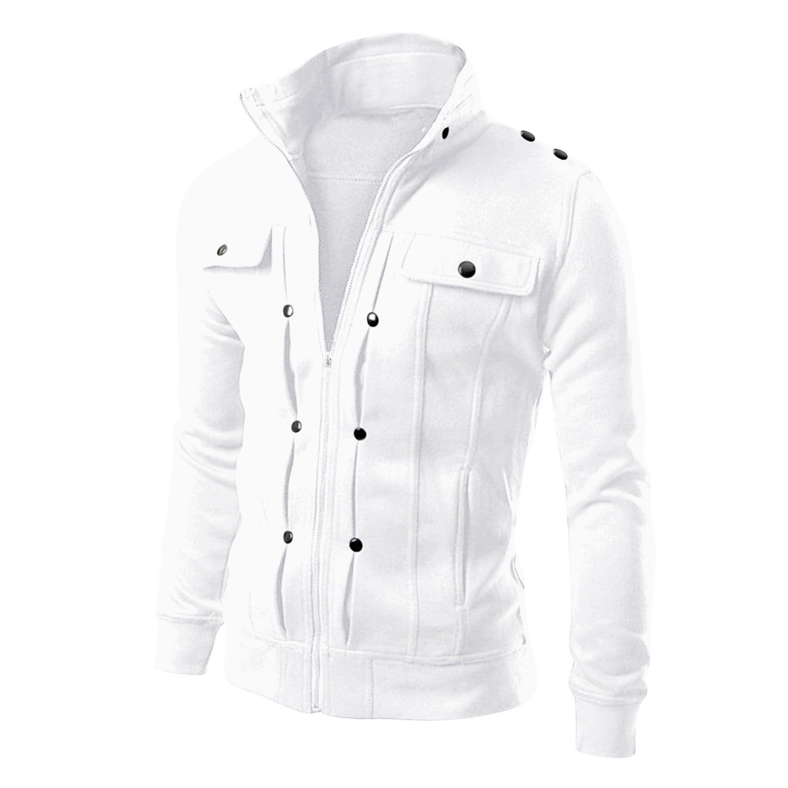 White Windbreaker Jackets For Men Mens Autumn And Winter Fashion Casual Zipper Solid Pocket