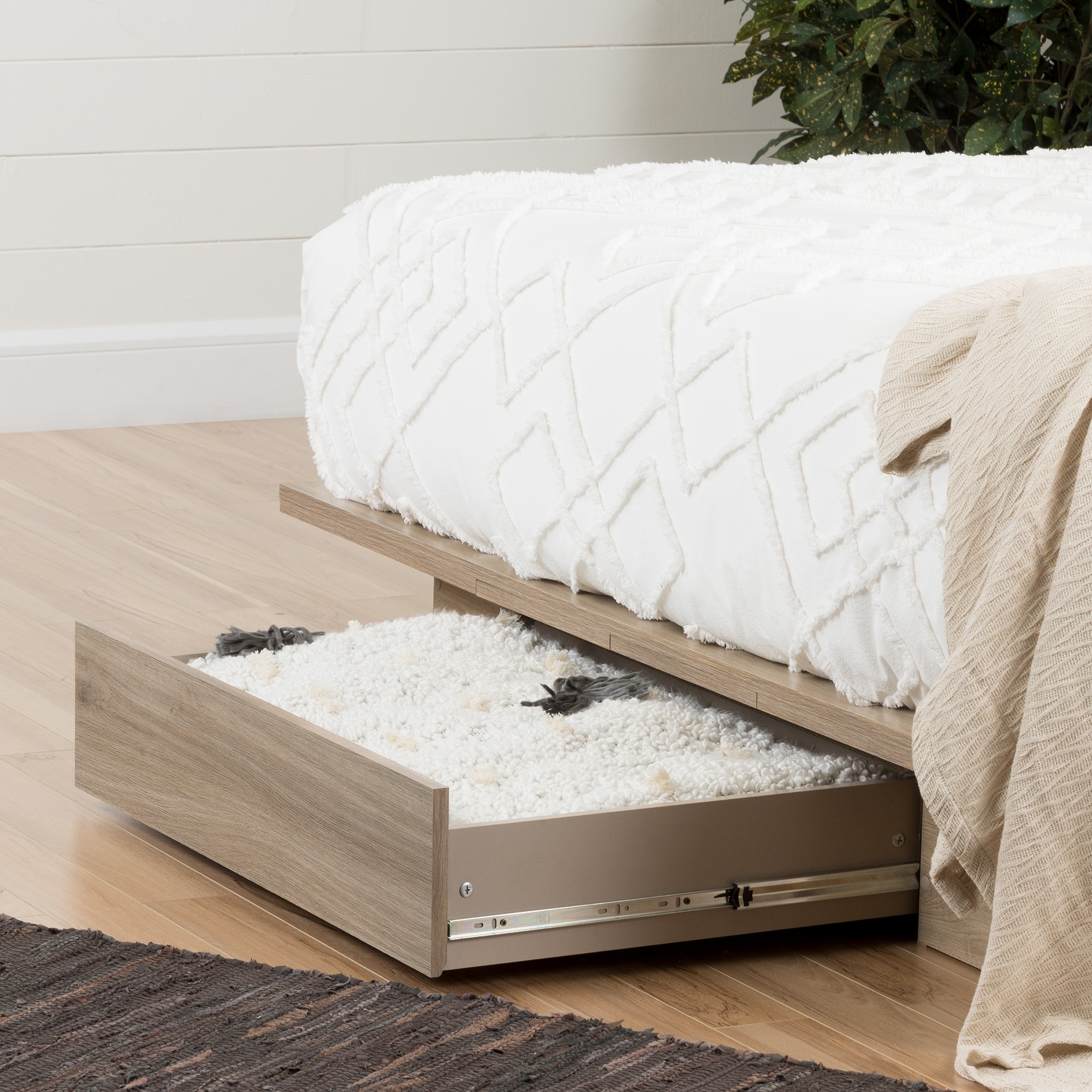 South Shore Primo Full/Queen Platform Bed (54/60'') with Drawers, Rustic Oak